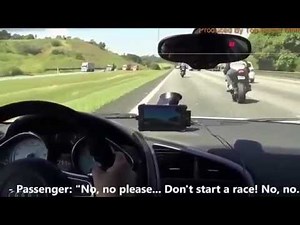 Audi R8 Vs 2 Motorcycle Kawasaki ZX10R and Suzuki GSXR1000 Full Speed on Road Race