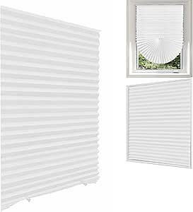 MALOKI Temporary Window Blinds, Pleated Shades Cordless Fabric Light Filtering Blinds for Windows,Easy to Cut and Install. White - 1 Pack 24 Inch x 59 Inch