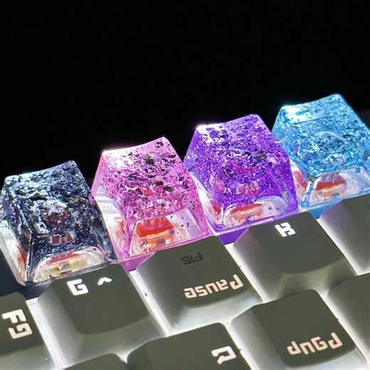 Resin Drip Ice Keycap – Transparent Custom Key Cap With Gold & Silver Foil for Mechanical Keyboard - Etsy