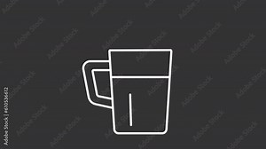 No alcohol white icon animation. Animated line beer glass with cross sign. Stop drinking. Loop HD video with chroma key, alpha channel, transparent background. Outline motion graphic animation