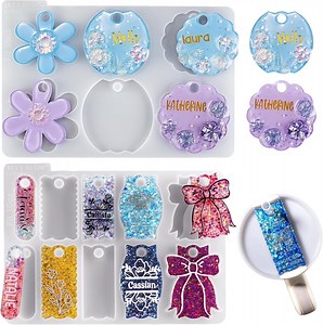 LET'S RESIN Name Plate Molds - 16 Cavities, 2Pcs Silicone for Tumbler Lids, Keychains & Resin Art
