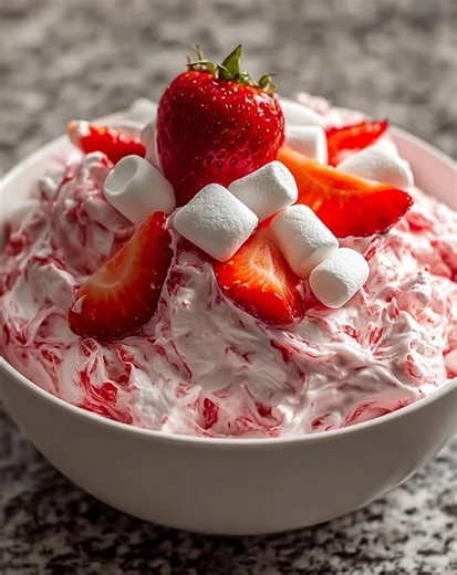 Strawberry Fluff Salad 2 cups fresh strawberries, hulled and sliced 1 cup mini marshmallows 1 cup whipped topping (like Cool Whip) 1 cup sour cream 1/2 cup crushed pineapple, drained ...... Full Recipe in Coʍmеոτ 💬 | Yay Food