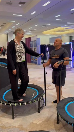 Mini Fitness Trampolines by Leaps & Rebounds - without the joint pain. ✅ Burn fat. ✅ Build strength. ✅ Boost lymphatic drainage. ✅ Improve balance. All without leaving your living room. Free shipping on all rebounders → | Leaps and Rebounds