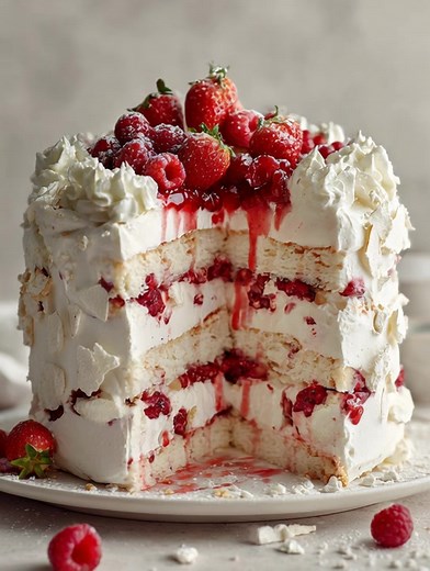Eton Mess Cake Fluffy Vanilla Sponge with Fresh Strawberries,...