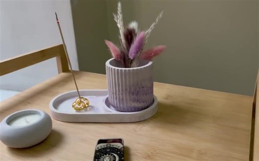 Lavender Plaster Decor Set | Handmade Candle Holder, Tray & Planter - Etsy