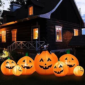 HBlife 8 FT Halloween Inflatables Outdoor Decorations Pumpkin, Animated Witch's Cat Blow Up Pumpkin with Build-in LEDs, Inflatable Decoration for Front Yard, Porch, Lawn and Halloween Party