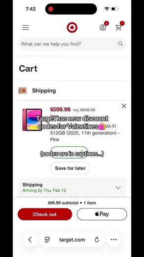 🎯 Target just dropped new discount codes for 2026… 1️⃣ 🎉 50% Off — works for some accounts Doesn’t apply every time but it’s the first one I test. 2️⃣ 💳 $500 Target Credit once per account ⭐ I found this on SaveBig20.com There’s a short explanation there if you need it. 3️⃣ ❄️ 30% Off — works on select items Hit or miss. 4️⃣ 🛍 40% Off — some people get lucky with it. (codes are listed on SaveBig20.com) Save this before it’s gone. #t#targetf#fyps#studentv#valentinedaydiscountshopping