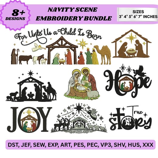 Nativity Scene Machine Embroidery Design Bundle Christmas Holy Family Silhouette Religious Faith Stitch Manger Art (5  Sizes| Digital Files) - Etsy