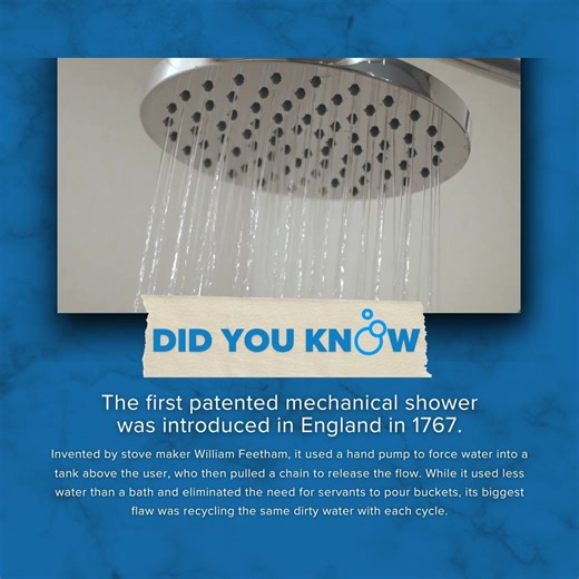 Here’s a splash of history💧: the first shower patent was filed in England in 1767. That’s over 250 years of rinse and repeat! Kinda interesting to know right? #FiveStarFacts #DidYouKnow | Five Star Bath Solutions of Memphis