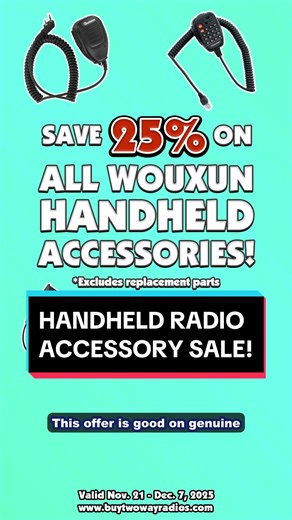 The deals don’t stop! Take advantage of our 2025 Cyber Holiday Sale with 25% OFF ALL WOUXUN HANDHELD ACCESSORIES! This includes antennas, hand mics, Li-Ion batteries, and more! Only at Buy Two Way Radios: https://www.buytwowayradios.com/accessories/by-radio-brand/wouxun-radio-accessories.html #cybermonday #hamradio #gmrs #radioaccessories #blackfriday #twowayradios #fyp #holiday