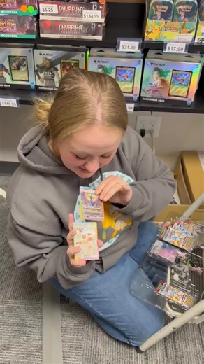 Wow Clare pulled a god pack out of one of our Prismatic Evolutions Premium Figure Collections we had on sale today for 99$. She pulled 2700$ worth of cards! Absolutely incredible! Congrats Clare! | Next Level Games
