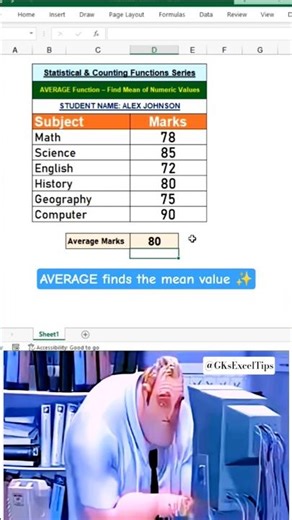 AVERAGE Function in Excel | Find Student Marks Average