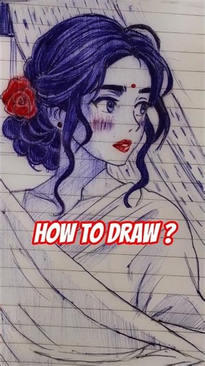 Pen Sketch Tutorial | Indian Girl Portrait Step by Step#Art #Sketch #PenDrawing #IndianWoman#shorts