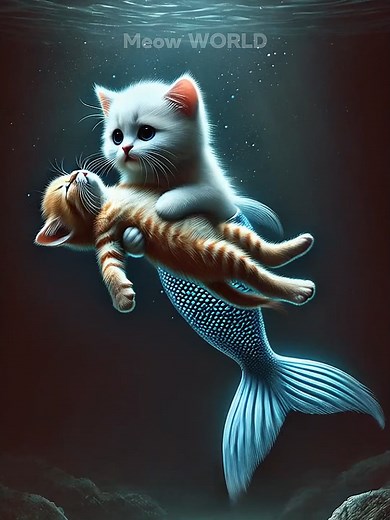 Mermaid Cat Saves Kitten: Epic Battle with Sharks! #Cute #Cat #Meow