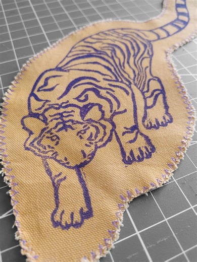 Large Yellow Tiger Fabric Patch, Block Print Design, Sustainable Fabric - Etsy