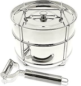 Stackable Steamer Insert Pans - With Sling - 100% Stainless Steel - Includes Peeler + eBook + Interchangeable Lid