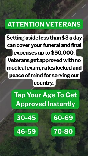 🎖 ATTENTION VETERANS!🎖 You qualify for: ✅ FULL COVERAGE: Up to $50,000 for complete peace of mind on final expenses. ✅ EASY ENROLLMENT: Guaranteed approval with over 100 carriers, no medical exams required. ✅ PRE-EXISTING CONDITIONS ACCEPTED: Get covered regardless of your health history. ✅ STABLE RATES: Your premiums will never increase, and your benefits will never decrease. ✅ KEEP YOUR CURRENT COVERAGE: You can keep existing policies and boost your coverage. Click below to check your eligib