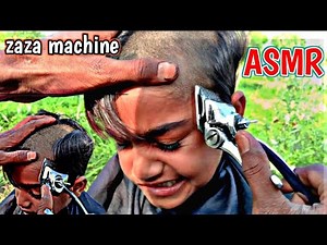 ASMR Fast Head Shaving Kid & But 100 year old barber!! [ASMR ZAZA MACHINE]