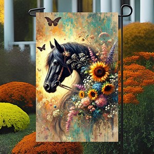Floral Horse Garden Flag Sublimation PNG – 12x18 Inch Digital Download Brown Horse - Etsy