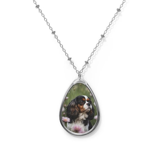 Tri-color Cavalier King Charles Spaniel Necklace, Teardrop Pendant Jewelry, Silver Beaded Chain - Etsy
