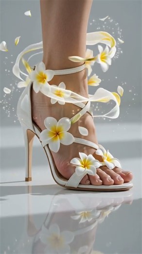 Bare foot crushing plumeria flowers #highheels #asmr #satisfying #calming #flowers