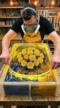 Amazing Royal Blue & Gold Resin Table with Roses! ✨💙 #Shorts #Satisfying #ResinArt #diy