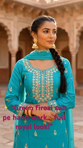 Green Firozi Punjabi Suit 💚 | Beautiful Hand Work Design | Orders Open India & Canada ✨us