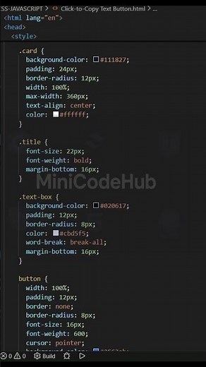Click-to-Copy Text Button with HTML, CSS & JavaScript #html #css #javascript #webdev #frontend