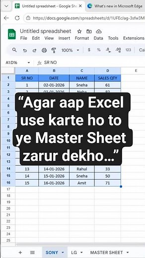 Excel Master Sheet in 1 Minute 🔥 | Excel for Beginners | #shorts #excel