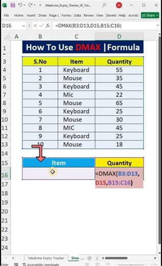 DMAX Formula in excel | advanced excel tutorial 🔥# #exceltips #shortsfeed #excel #excelshorts