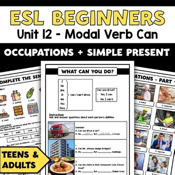 Modal Verb Can, Occupations, Simple Present - ESL Grammar Practice for Beginners