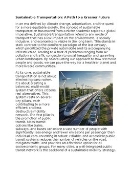 Sustainable Transportation Worksheet for SubPlan & Homework