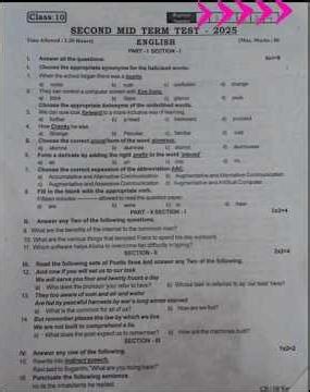 10th English 2nd Mid Term 2025 Question paper Original #shorts