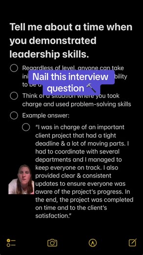 Ever been asked about your leadership skills in an interview? 🤔 Here are some tips for how to approach this question, including an example answer. 💯 #interviewtips #jobinterviewtips #jobinterview #interview #questionsigetasked #answers #jobseeker #jobsearch #jobhunt #greenscreen