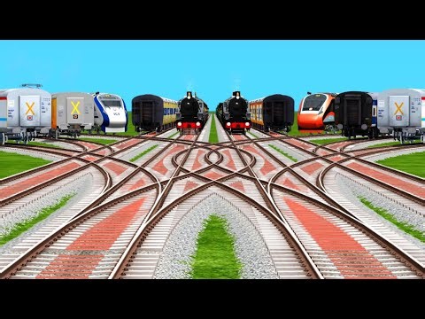10 Same Rails Backward Crossing By Bumpy Forked & Curved Branched Railroad Tracks | train simulator