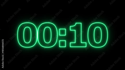 glowing neon 15 seconds timer countdown animation, countdown timer 5 seconds animation from 15s to 0s countdown 15 seconds countdown timer animation on transparent background