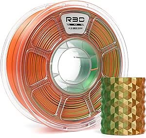 R3D Dual Color Silk PLA Filament, Co-Extrusion 3D Printer Filament 1.75mm, 30-370 mm/s High Speed PLA, Dimensional Accuracy +/- 0.02 mm, 1KG Plastic Spool (Silk Green-Orange)
