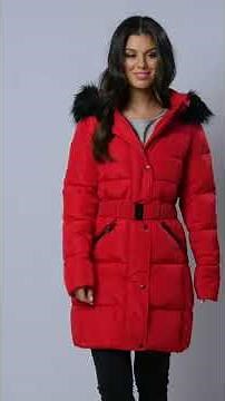 Studio - Luxe Belted Red Padded Midi Coat