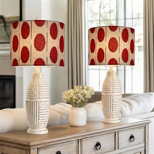 Modern Red Dot Linen Lampshade – Minimalist Graphic Drum Shade, Scandinavian Coastal Accent, Table or Floor Lamp Shade - Etsy