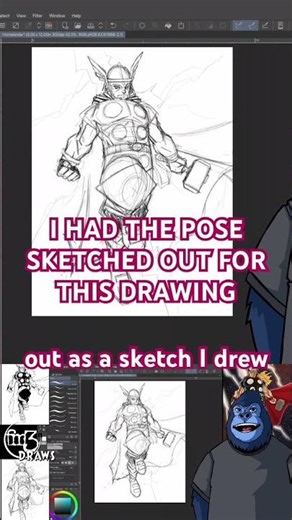 But it took me awhile to decide it was going to be a Thor drawing.