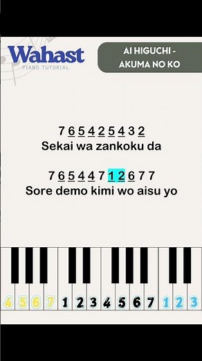 Ai Higuchi - Akuma No Ko Not Angka Pianika Piano Tutorial #jpop #anime #aot #piank #fyp #viral