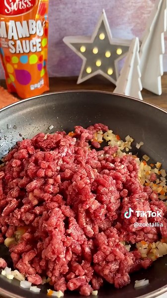 Pastelle Pull-Apart Bread (Makes 2 Christmas Trees) Corn Meal Dough: 1/2 cup cornmeal 1 cup water 2 tbsps sugar 1/2 tsp salt 1/4 cup butter Additional Dough Ingredients: 4 cups flour 60ml milk 1 large egg 1 tbsp instant yeast Beef Filling: 1/2 lb minced beef 1/2 a small onion, diced 1 large pimento, minced 4 cloves garlic, minced 1 1/2 tbsps tomato paste 3 tbsps Swiss Mambo Sauce 3 tbsps chopped raisins 2 tbsps capers 3 tbsps chopped olives 3 sprigs thyme, chopped 3 Chadon beni leaves, chopped 3