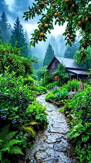 🌧️ Hidden Rain Village USA 🍒🍇Cinematic Pacific Northwest Storm 🌲☁️✨#RainVillage #CinematicAI #Nature