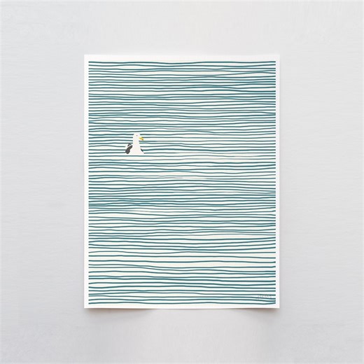 Seagull Art Print - Coastal Striped Water Artwork, Signed by Jorey Hurley - Etsy