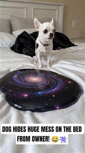 Chihuahua Tries To Hide A Huge Sticky Mess On The Bed 😂