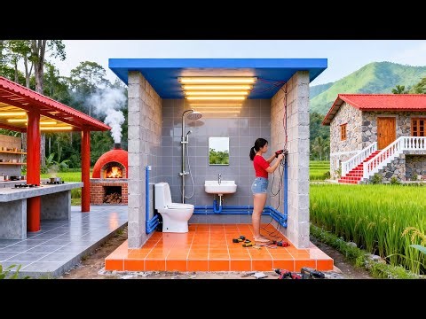 Complete Bathroom & Toilet Build - Pillar, Roof Connection and Tiling | Vy Build Craft