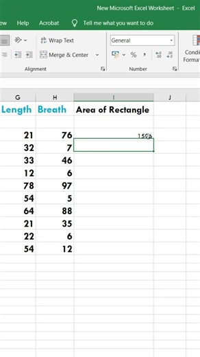 Area of Rectangle in Excel | #exceltips #smartwork #excel shorts #excelformula #exceltricks #excel