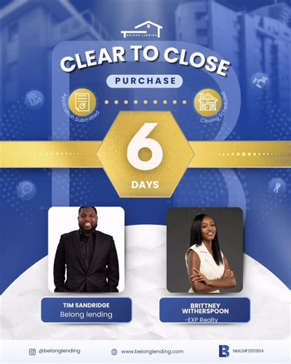 Tim “The Mortgage Doctor” Sandridge on Instagram: "Another successful Clear to Close ✅ Only 6 days from start to finish! Huge thank you to Brittney for trusting me with your clients—it’s always a pleasure working together. If you’re looking to purchase or refinance, give me a call 📞"