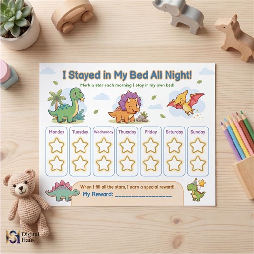 Stay in Bed Chart for Kids Printable | Dinosaur Sleep Chart | Bedtime Routine Chart | Toddler Sleep Training Chart | Digital Download - Etsy