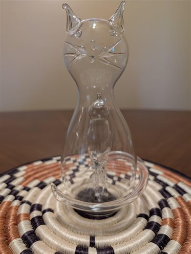 Vintage Handblown Glass Cat With Bird Inside - Etsy